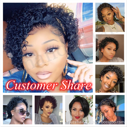 6Inch  Brazilian Remy Short Straight Pre-Plucked HD Lace Front Bob Wig,Perruque Side Part Pixie Cut Curly Lace Human Hair Wigs